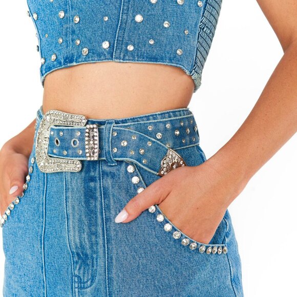 Show Me Your MuMu - Shania Skirt ~ Indigo Rhinestone Denim M - Picture 4 of 4